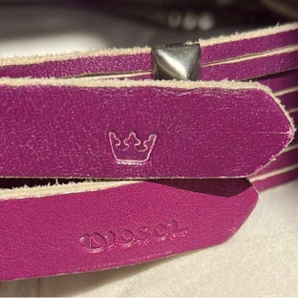 Diesel Leather Belt Women's 85/34 Purple Fuchsia Silver Studs Genuine Y2K Luxury - Picture 6 of 11